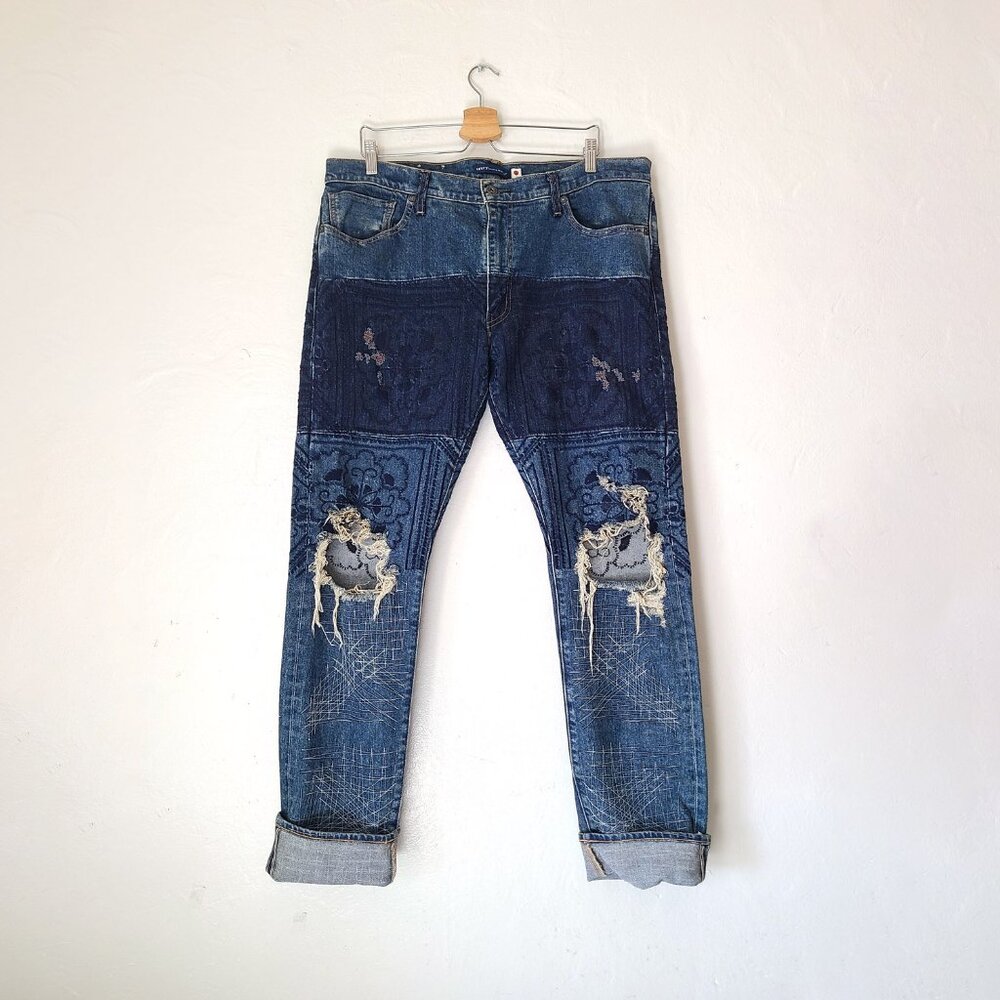 Levi's Two-Tone Distressed Blue Patchwork Jeans